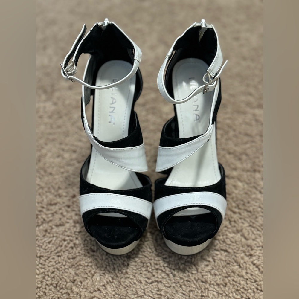 Lilliana black white peek toe 6 inch heels